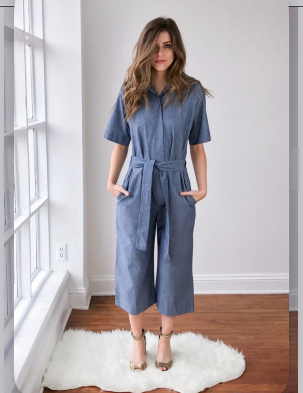 Toit Volant Frances Jumpsuit Womens Small Blue Chambray Indigo USA Wide Leg Crop